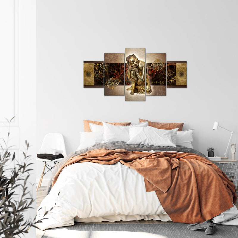 Runa Art Bild Wohnzimmer Schlafzimmer Buddha Zen 5 Teilig Feng Shui Gold Wandbilder auf Vlies Leinwand 041353a