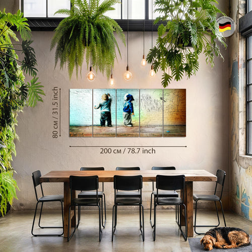 Runa Art Wandbild XXL Kinder Graffiti Babyzimmer Spielzimmer 200 x 80 cm Bunt 5 Teilig - Made in Germany - 039255a