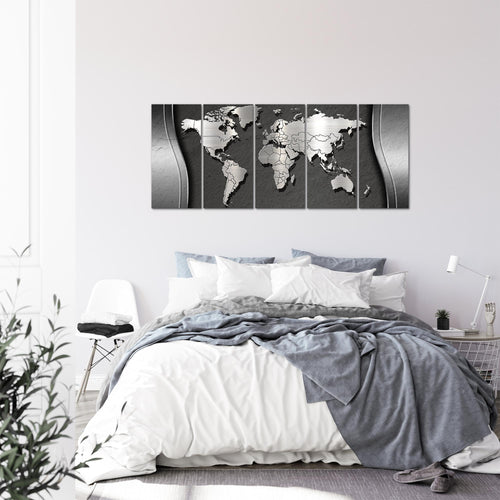 Runa Art Wandbild XXL Weltkarte Büro Wohnzimmer 200 x 80 cm Schwarz 5 Teilig - Made in Germany - 107255a