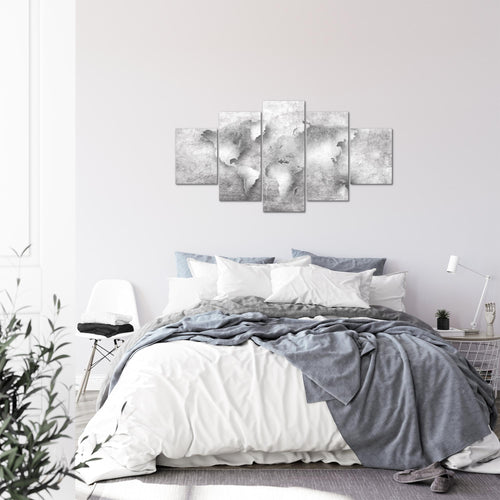 Runa Art Bild Büro Wohnzimmer Weltkarte 5 Teilig Textur beton Grau Wandbilder auf Vlies Leinwand 025753c