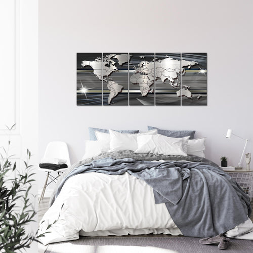 Runa Art Wandbild XXL Weltkarte Büro Wohnzimmer 200 x 80 cm Schwarz Weiss 5 Teilig - Made in Germany - 107955a