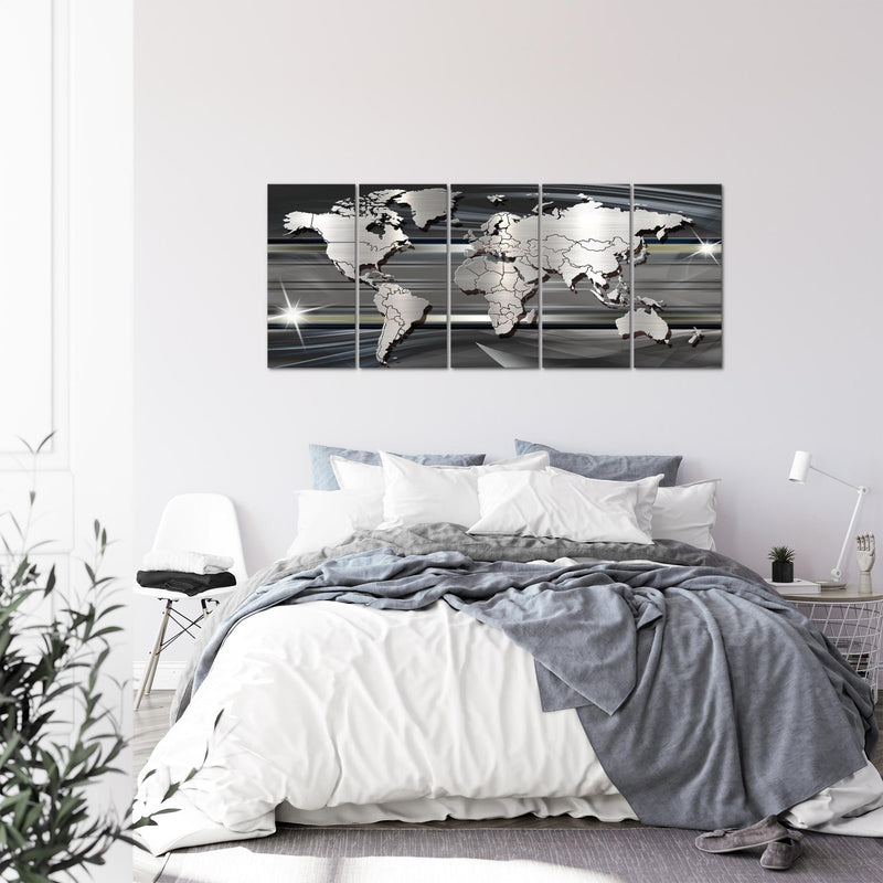 Runa Art Wandbild XXL Weltkarte Büro Wohnzimmer 200 x 80 cm Schwarz Weiss 5 Teilig - Made in Germany - 107955a