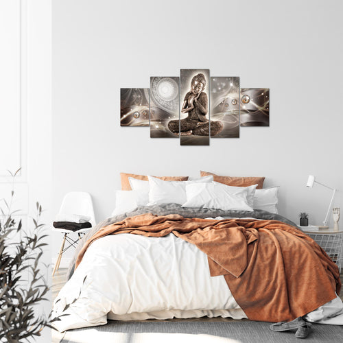 Runa Art Bild Wohnzimmer Schlafzimmer Buddha Zen 5 Teilig Feng Shui Braun Wandbilder auf Vlies Leinwand 041653a