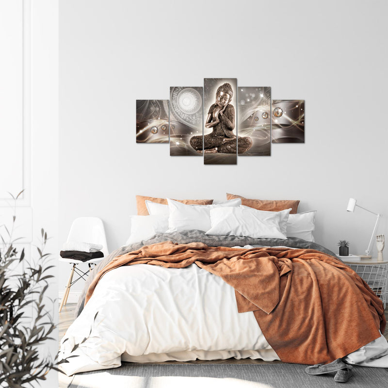 Runa Art Bild Wohnzimmer Schlafzimmer Buddha Zen 5 Teilig Feng Shui Braun Wandbilder auf Vlies Leinwand 041653a