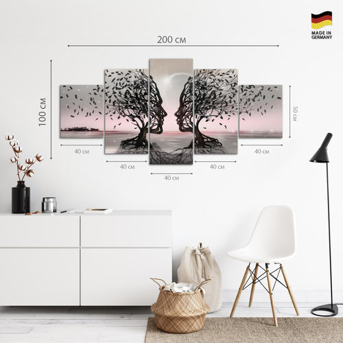 Runa Art - Bilder Abstrakt 200 x 100 cm 5 Teilig XXL Wanddekoration Design Gesichter Schwarz 044851b