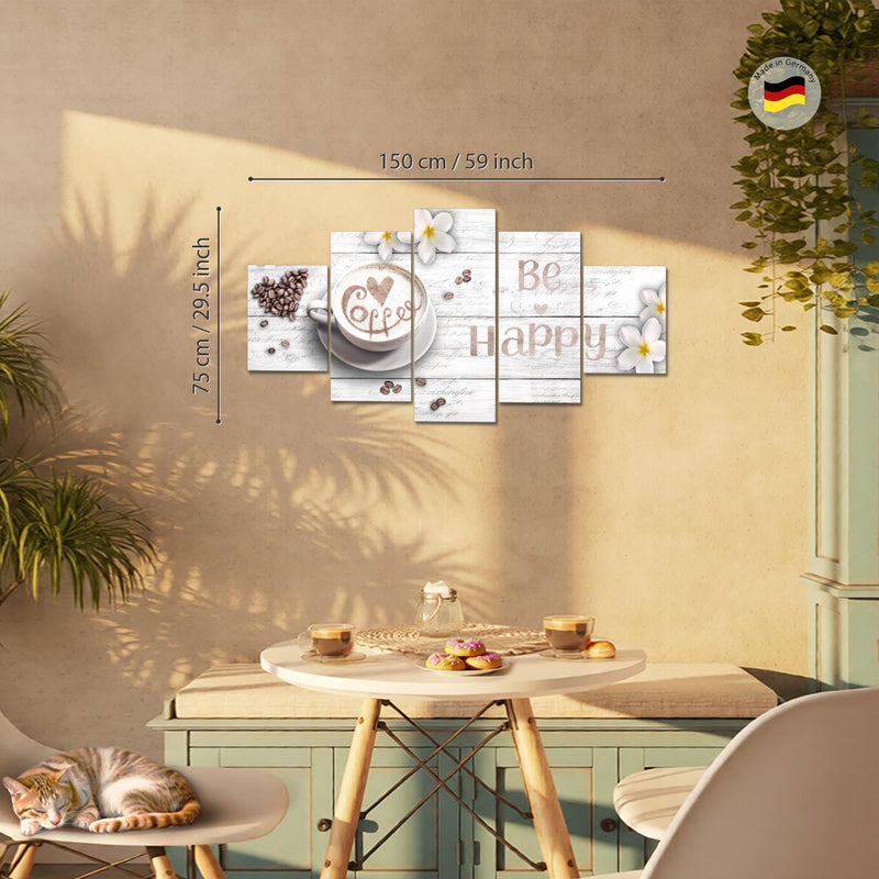 Runa Art Bild Wohnzimmer Schlafzimmer Büro Love 5 Teilig Kaffee Herzen Wandbilder auf Vlies Leinwand 020653c