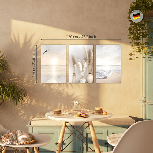 Novart Bilder Set Landschaft - KEIN EXTRA RAHMEN BENÖTIGT - Wandbilder für Wohnzimmer Schlafzimmer Büro - 3 Teilig Deko Vogel - N029436a