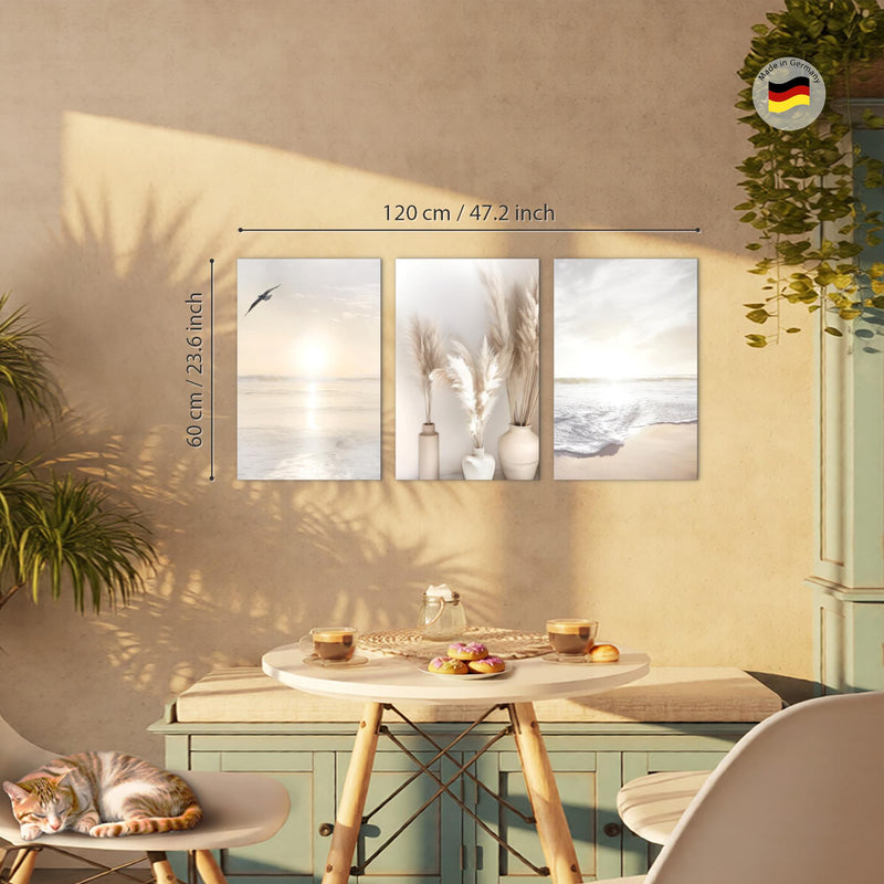 Novart Bilder Set Landschaft - KEIN EXTRA RAHMEN BENÖTIGT - Wandbilder für Wohnzimmer Schlafzimmer Büro - 3 Teilig Deko Vogel - N029436a