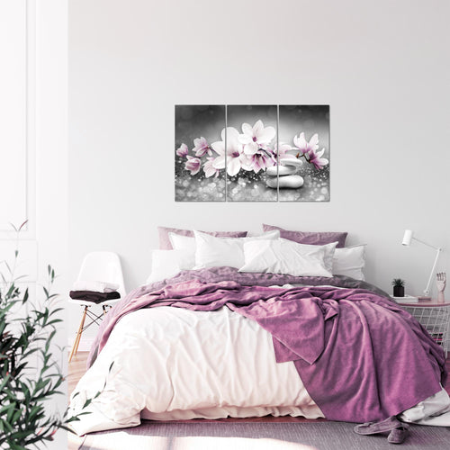Runa Art Wandbilder Blumen Magnolien Bild XXL Wohnzimmer Schlafzimmer Grau Rosa Abstrakt 120 x 80 cm 3 Teilig 035431a