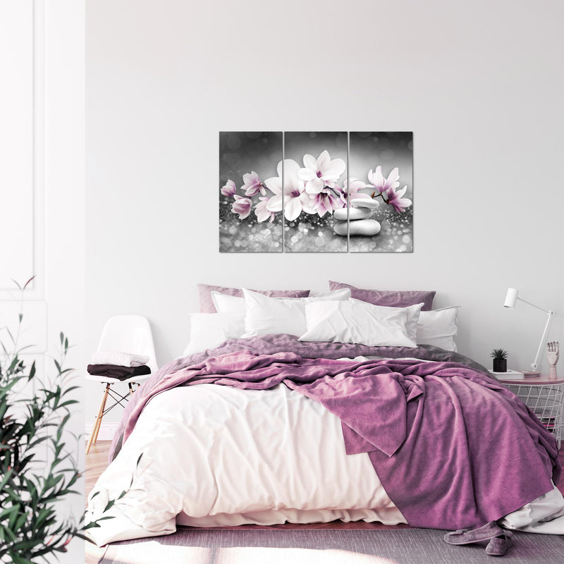 Runa Art Wandbilder Blumen Magnolien Bild XXL Wohnzimmer Schlafzimmer Grau Rosa Abstrakt 120 x 80 cm 3 Teilig 035431a