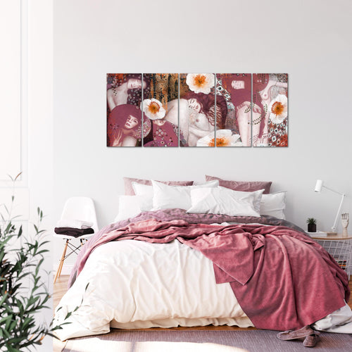 Runa Art Wandbild XXL Collage Gustav Klimt Wohnzimmer 200 x 80 cm Rosa 5 Teilig - Made in Germany - 018555b
