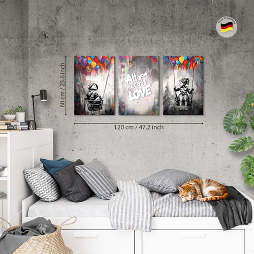 Novart Bilder Set Street Art - KEIN EXTRA RAHMEN BENÖTIGT - Wandbilder für Wohnzimmer Schlafzimmer Büro - 3 Teilig Deko Schaukel - N037436a