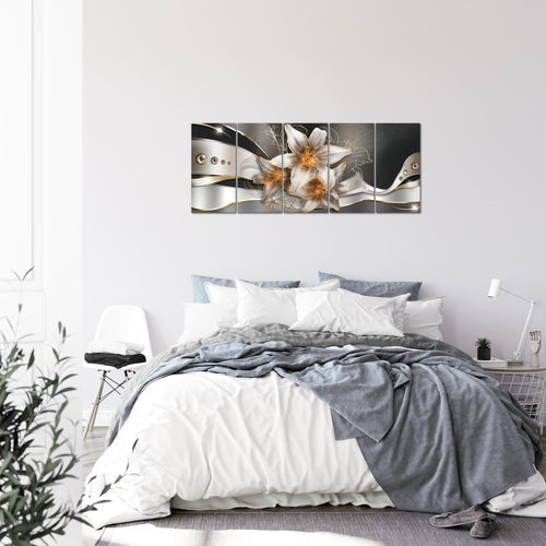 Runa Art Bild Blumen Lilien Wandbilder auf Vlies Leinwand 5 Teilig Wanddekoration Wohnzimmer Schlafzimmer 039656a