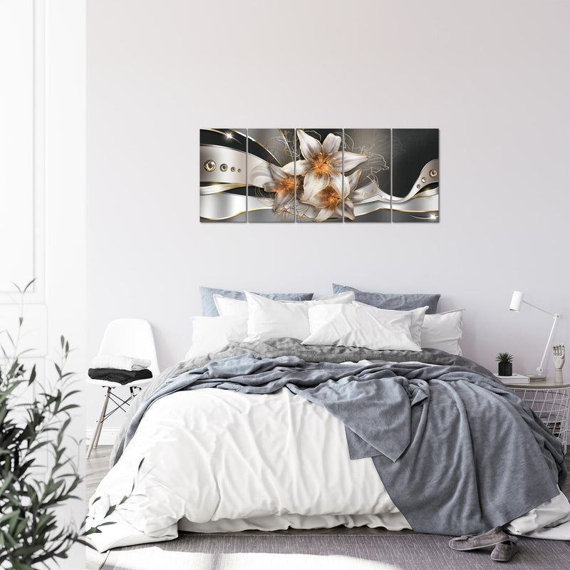 Runa Art Bild Blumen Lilien Wandbilder auf Vlies Leinwand 5 Teilig Wanddekoration Wohnzimmer Schlafzimmer 039656a