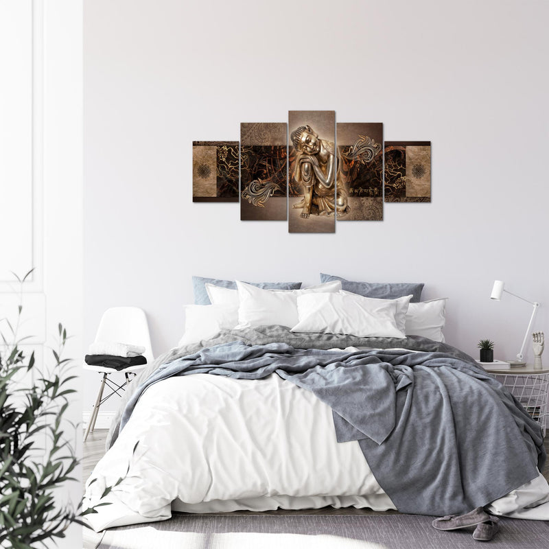 Runa Art Bild Wohnzimmer Schlafzimmer Buddha Zen 5 Teilig Feng Shui Braun Wandbilder auf Vlies Leinwand 041353b