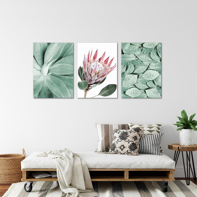 Novart AUFHÄNGFERTIG - Wandbilder Set Wohnzimmer Grüne Blätter - Schlafzimmer Bild Natur N005336a