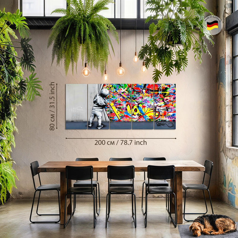Runa Art Wandbilder XXL Kinderzimmer Wohnzimmer Schlafzimmer Büro 200 x 80 cm Kind 5 Teilig - Made in Germany - 043555a