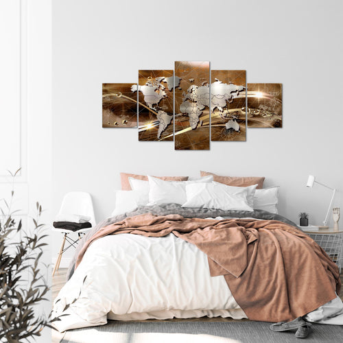 Runa Art - Bilder Weltkarte 200 x 100 cm 5 Teilig XXL Wanddekoration Design Braun 106851b