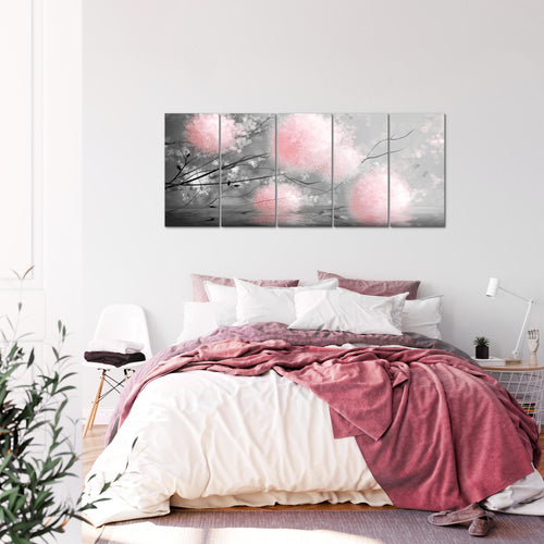 Runa Art Wandbild XXL Pusteblumen Wohnzimmer Schlafzimmer 200 x 80 cm Grau Rosa 5 Teilig - Made in Germany - 044255b