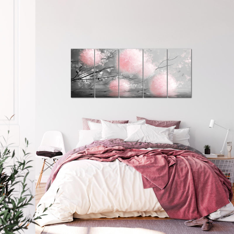 Runa Art Wandbild XXL Pusteblumen Wohnzimmer Schlafzimmer 200 x 80 cm Grau Rosa 5 Teilig - Made in Germany - 044255b