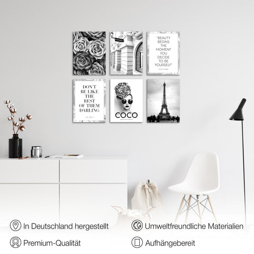 Novart Wandbilder - KEIN EXTRA RAHMEN BENÖTIGT - Wohnzimmer Mädchen Teenager - Bilder Modern Eifelturm Fashion - mit Spruch - N015965a