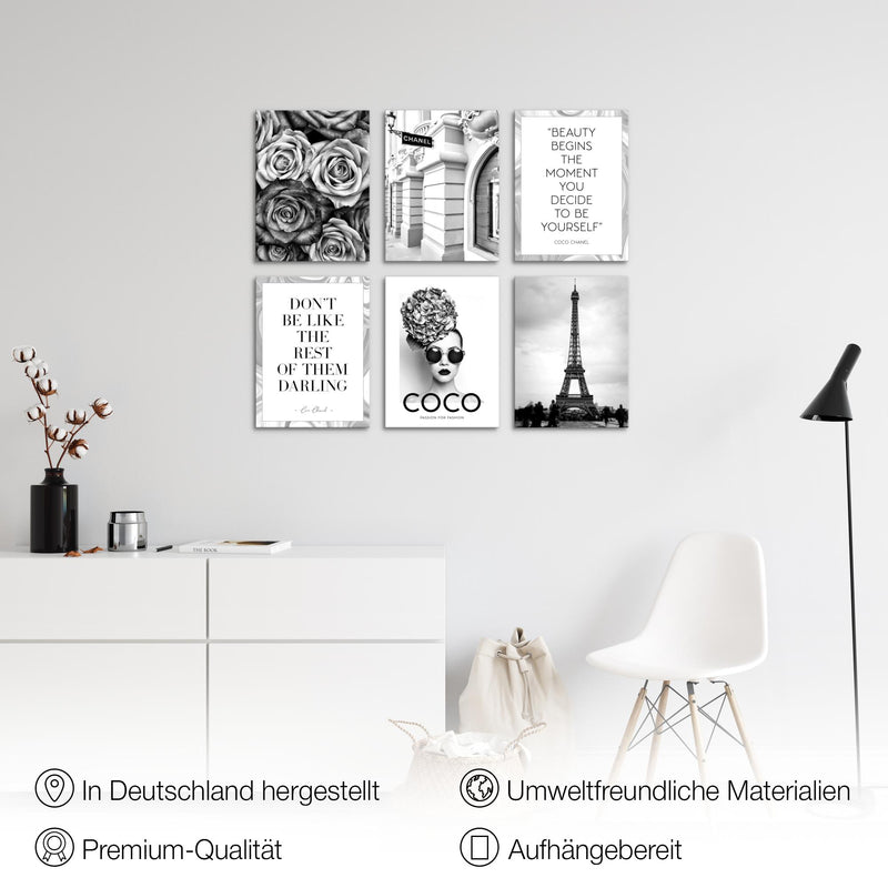 Novart Wandbilder - KEIN EXTRA RAHMEN BENÖTIGT - Wohnzimmer Mädchen Teenager - Bilder Modern Eifelturm Fashion - mit Spruch - N015965a