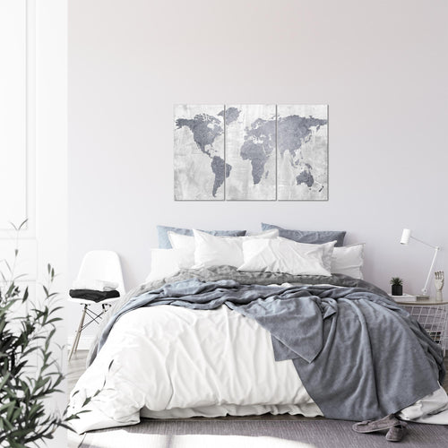 Runa Art Wandbilder Weltkarte Bild XXL Büro Wohnzimmer Grau Landkarte Beton 120 x 80 cm 3 Teilig 104331c