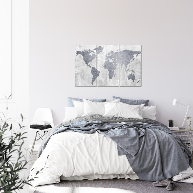 Runa Art Wandbilder Weltkarte Bild XXL Büro Wohnzimmer Grau Landkarte Beton 120 x 80 cm 3 Teilig 104331c