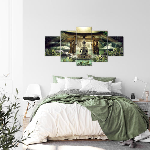 Runa Art - Bilder Feng Shui Buddha 200 x 100 cm 5 Teilig XXL Wanddekoration Design Grün Braun 036451a