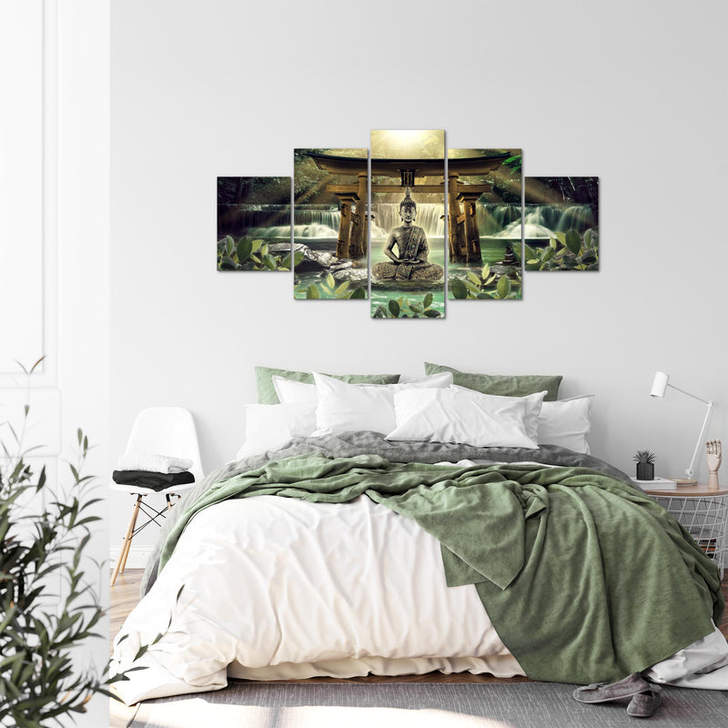 Runa Art - Bilder Feng Shui Buddha 200 x 100 cm 5 Teilig XXL Wanddekoration Design Grün Braun 036451a