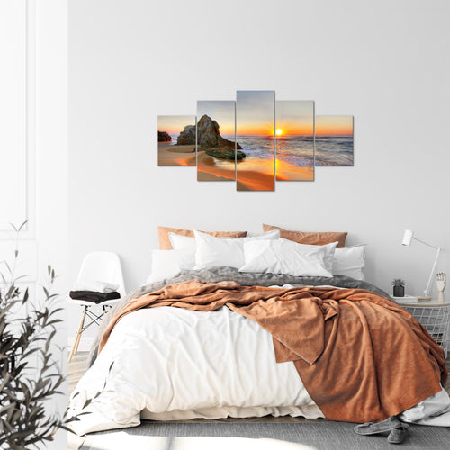 Runa Art Bild Wohnzimmer Schlafzimmer Büro Landschaft 5 Teilig Orange Küste Wandbilder auf Vlies Leinwand 609553a