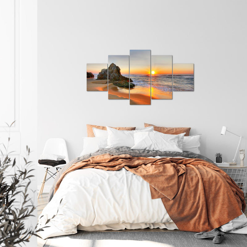 Runa Art Bild Wohnzimmer Schlafzimmer Büro Landschaft 5 Teilig Orange Küste Wandbilder auf Vlies Leinwand 609553a