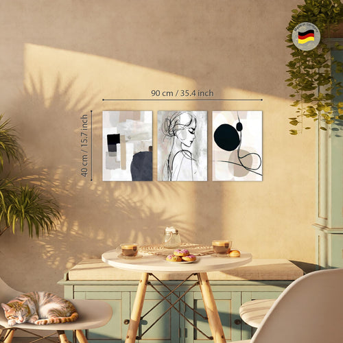 Novart Wandbilder Set Abstrakt - KOMPLETT AUFHÄNGFERTIG - Wohnzimmer Schlafzimmer Büro Deko - 3 Moderne Bilder Minimalismus - N041535a