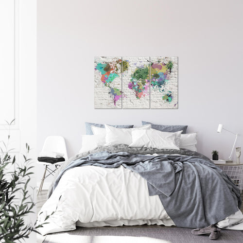 Runa Art Wandbilder Weltkarte Bild XXL Büro Wohnzimmer Bunt Ziegelwand 120 x 80 cm 3 Teilig 107531c