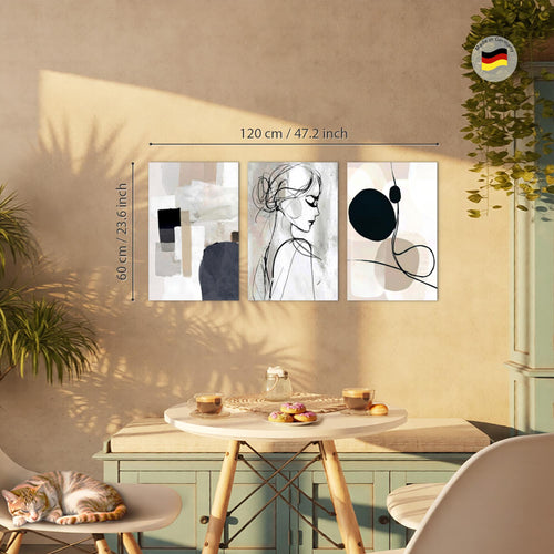 Novart Bilder Set Abstrakt - KEIN EXTRA RAHMEN BENÖTIGT - Wandbilder für Wohnzimmer Schlafzimmer Büro - 3 Teilig Deko Minimalismus - N041536a