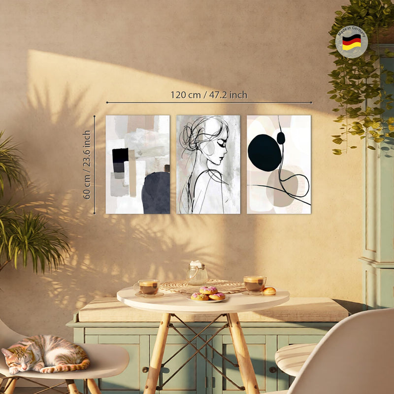 Novart Bilder Set Abstrakt - KEIN EXTRA RAHMEN BENÖTIGT - Wandbilder für Wohnzimmer Schlafzimmer Büro - 3 Teilig Deko Minimalismus - N041536a