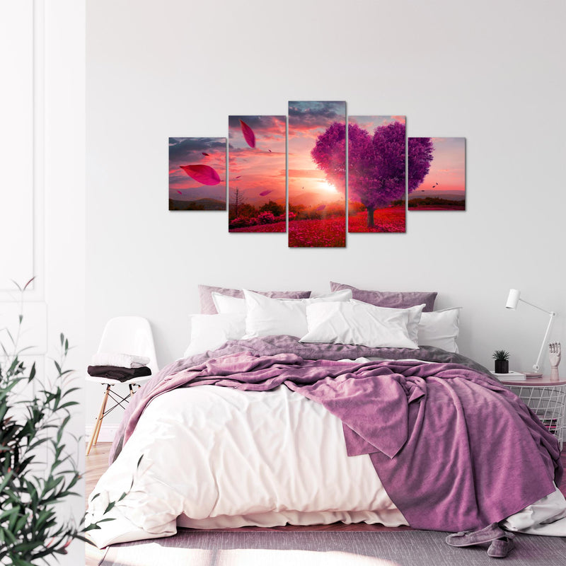 Runa Art - Bilder Herbst Baum Herz 200 x 100 cm 5 Teilig XXL Wanddekoration Design Lila Violett 605851b