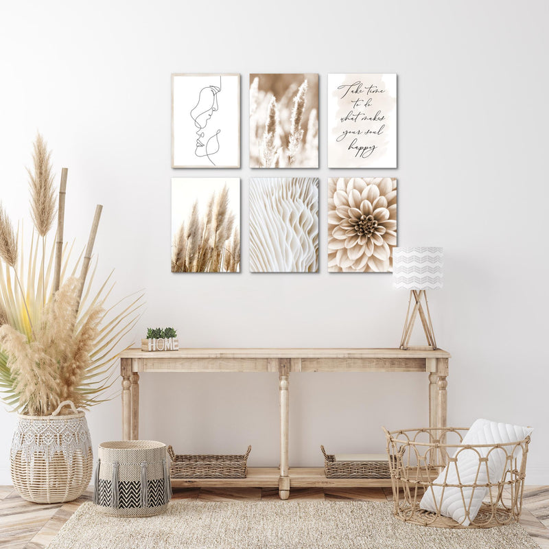 Novart Wandbilder - KEIN EXTRA RAHMEN BENÖTIGT - Wohnzimmer Schlafzimmer - Bilder Modern Boho Pampasgras - Beige - N013365a