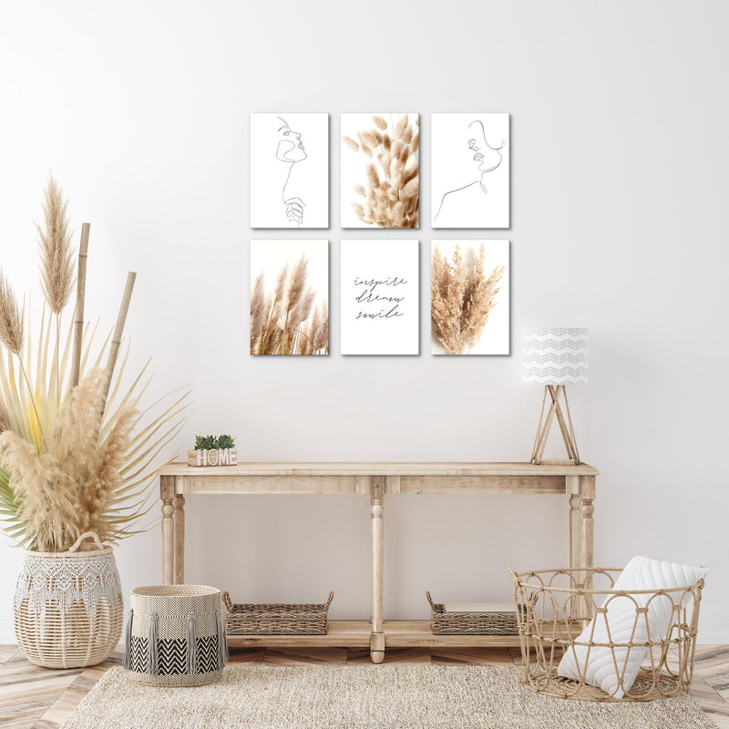 Novart Wandbilder Set Boho Pampasgras - KOMPLETT AUFHÄNGFERTIG - Made in Germany - Moderne Bilder  Wohnzimmer Schlafzimmer - N012464a