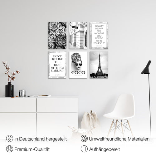Novart Wandbilder Set Fashion Coco - KOMPLETT AUFHÄNGFERTIG - Made in Germany - Moderne Bilder  Wohnzimmer Mädchen Teenager - N015964a