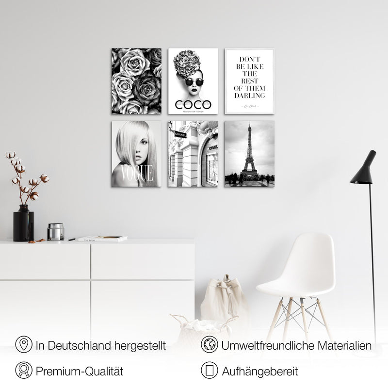 Novart Wandbilder - KEIN EXTRA RAHMEN BENÖTIGT - Wohnzimmer Schlafzimmer - Bilder Modern Fashion Coco - Schwarz Weiss - N009065a