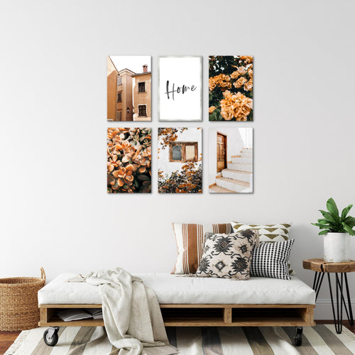 Novart Wandbilder Set Home Blumen - KOMPLETT AUFHÄNGFERTIG - Made in Germany - Moderne Bilder  Wohnzimmer Schlafzimmer - N010164a