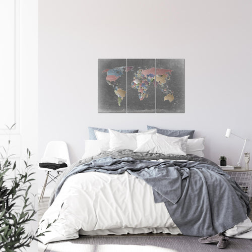 Runa Art Wandbilder Weltkarte Bild XXL Büro Wohnzimmer Bunt Länder Modern 120 x 80 cm 3 Teilig 107631a