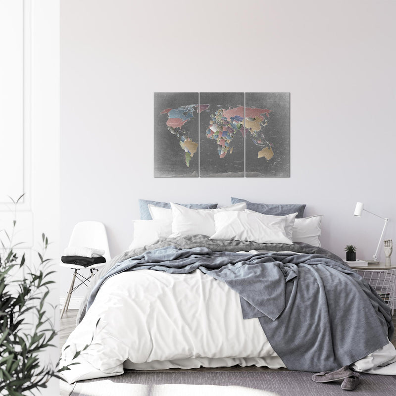 Runa Art Wandbilder Weltkarte Bild XXL Büro Wohnzimmer Bunt Länder Modern 120 x 80 cm 3 Teilig 107631a