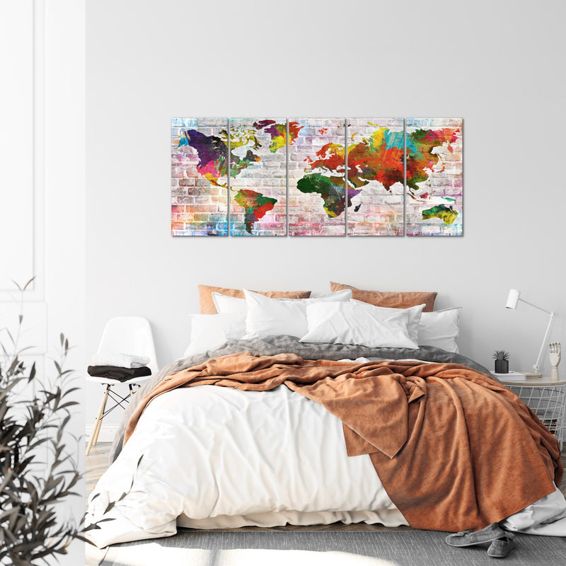 Runa Art Wandbild XXL Weltkarte Büro Wohnzimmer 200 x 80 cm Bunt 5 Teilig - Made in Germany - 106955a