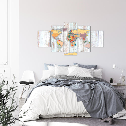 Runa Art - Bilder Weltkarte Holz 200 x 100 cm 5 Teilig XXL Wanddekoration Design Weiss 108751b