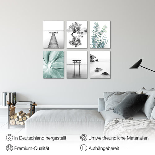 Novart Wandbilder - KEIN EXTRA RAHMEN BENÖTIGT - Wohnzimmer Schlafzimmer - Bilder Modern Asien Zen See - Schwarz Weiss - N004465a