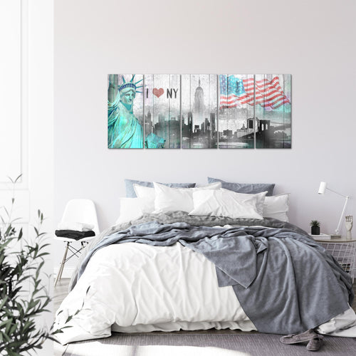 Runa Art Wandbild XXL New York City Wohnzimmer Büro 200 x 80 cm Grau Türkis 5 Teilig - Made in Germany - 034255a