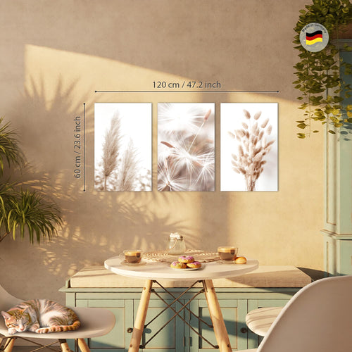 Novart Bilder Set Blumen Pflanzen - KEIN EXTRA RAHMEN BENÖTIGT - Wandbilder für Wohnzimmer Schlafzimmer Büro - 3 Teilig Deko Pflanzen - N008936a