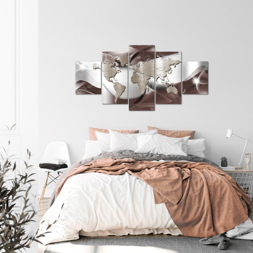 Runa Art - Bilder Weltkarte 200 x 100 cm 5 Teilig XXL Wanddekoration Design Braun 109251b